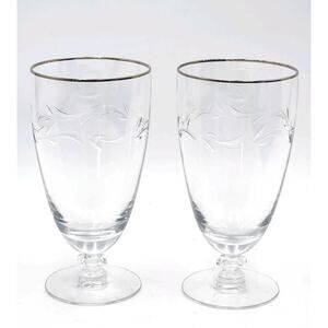 Set of 2 Tiffin Franciscan Provincial Iced Tea Glasses 6 1/4" Etched Silver Rim